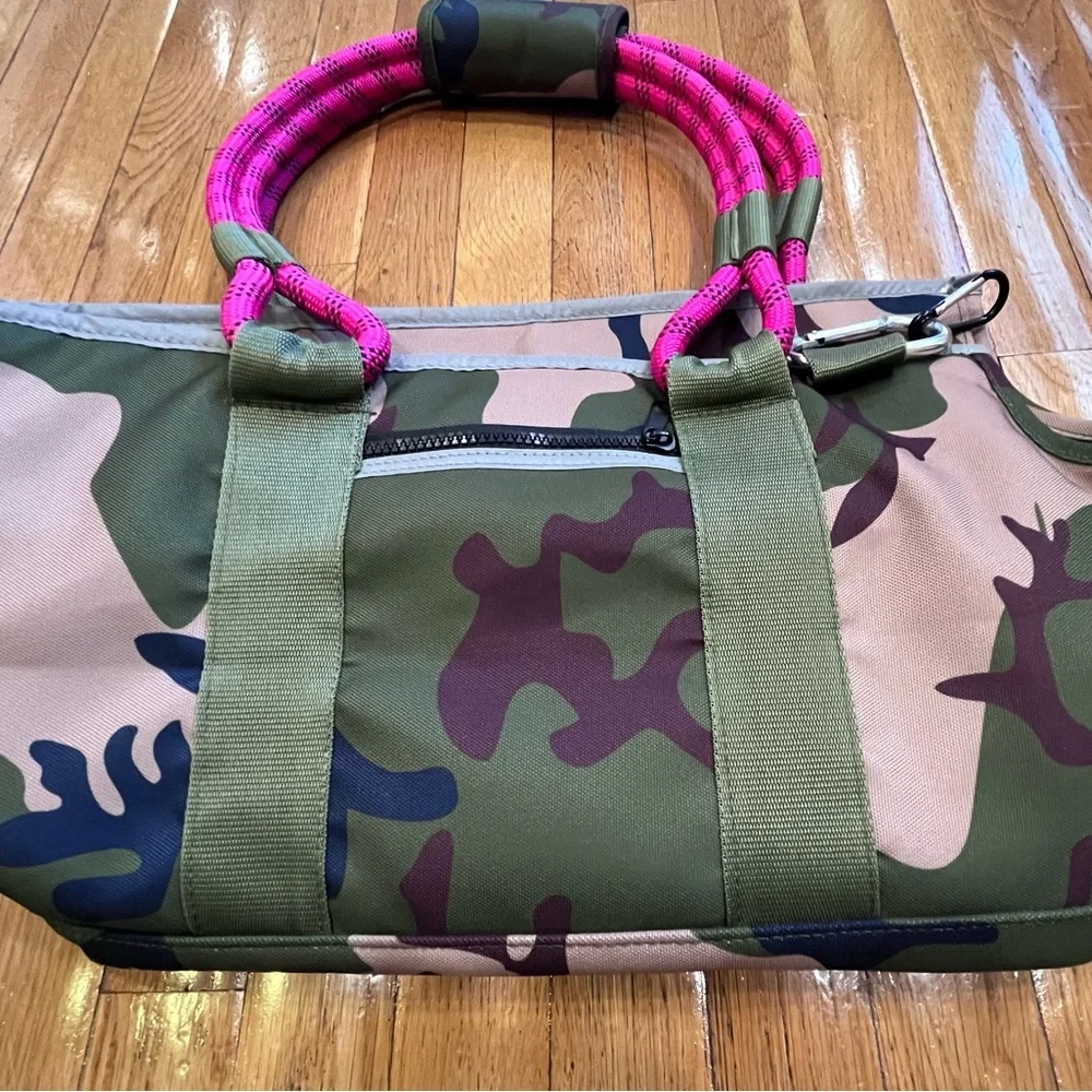 Roverlund Out-and-About Pet Tote in the Camo/Magenta color combination. - Picture 4 of 16